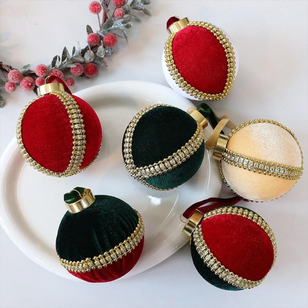 8cm Christmas Tree Ornaments Plastic Rhinestone Embellished Hanging Ball Ornaments Flocked Velvet Christmas Decorative Ball
