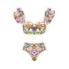 1011 European and American new printed straps split swimsuit women's high-waisted bikini suit skirt