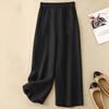 Women Summer Loose Cotton Linen Cropped Pants Solid Color Loose Nine Point Drop Feeling Casual Pants Breathable Straight Trouser