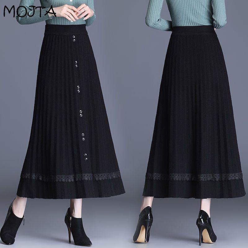 Осень-зима женская трикотажная юбка-миди женская юбка с высокой талией утепленная однотонная тонкая плиссированная юбка трапециевидной формы средней длины