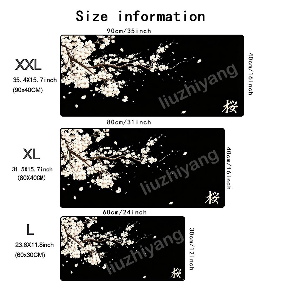 Japanese Cherry Blossom Mouse Pad Large Computer Office Game Table Mat Rubber AntiSlip Stitched Keyboard Mat 90x40 Xxl Desk Pad