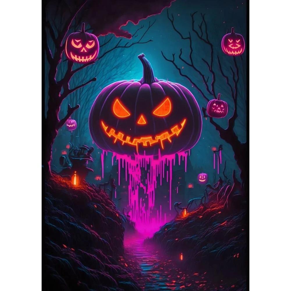 A Classic Vintage Wall Art Pumpkin Black Cat Ghost Painter Halloween Night, Printed Poster, Home Living Room Bedroom Decoration