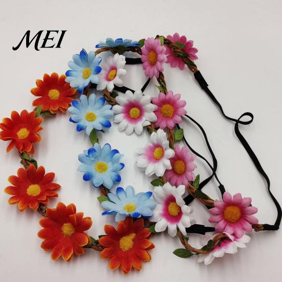 Elastic Daisy Headband for Children Sunflower/Daisy Wreath Women Girls, Flower Headpiece, Adjustable Floral Hair Accessory Beach Vacation Silk