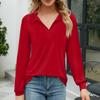Women's Loose Casual Solid Color V-Neck Long Sleeve Neckline With Pocket Waist Shirt Tops