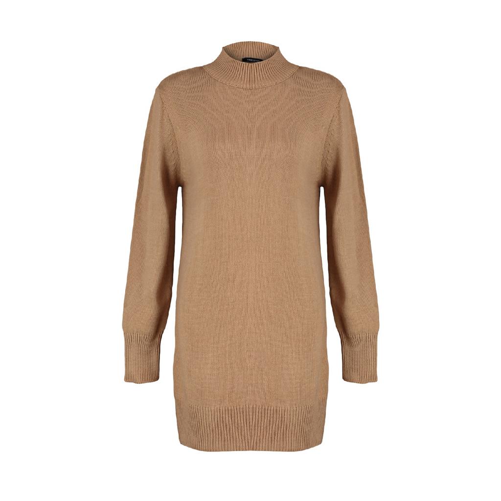 Светло-коричневый вязаный свитер с полуводолазкой Tctaw22kz1086