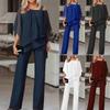 Matching Collection Fashion Women's Bat Sleeve Top Casual Off Shoulder Party Elegant Wide Leg Pants Women's Two Piece Set