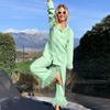 Exquisite Feather Satin 2 Piece Pajama Set Long Sleeve Women's Pajamas Sleep Set Lounge Wear Lounge Wear Pajamas