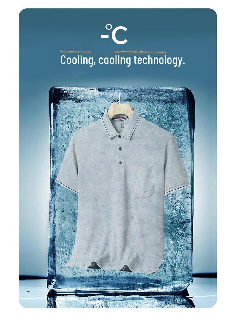Рубашка поло из ледяного шелка: Мужской летний топ с коротким рукавом для людей среднего возраста (30-50 лет)
