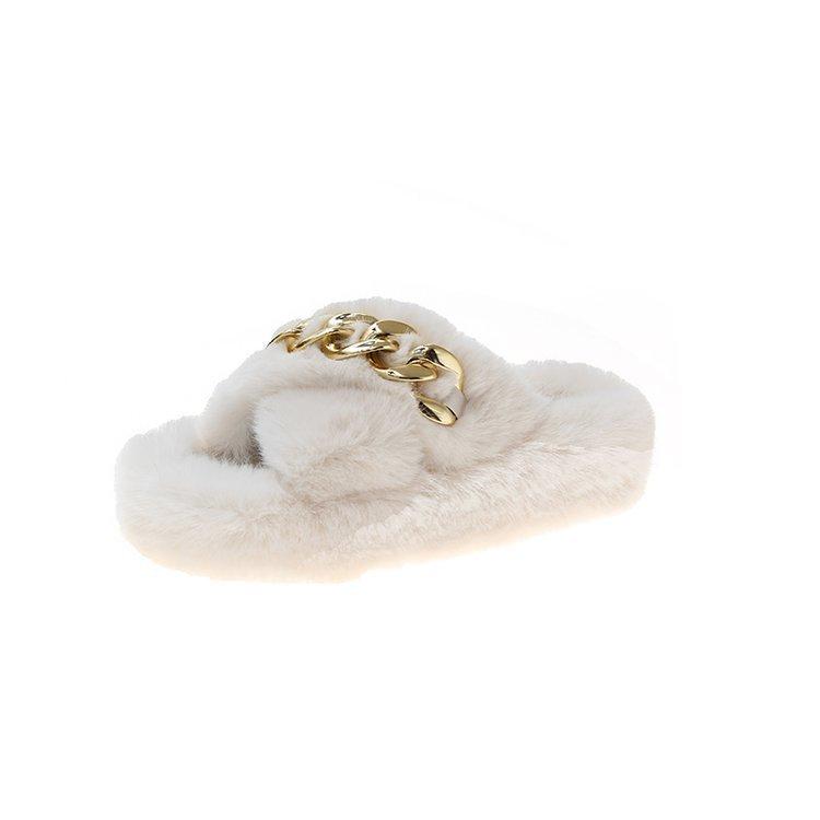 Popular Mao Mao Slippers Women's Outer Wear Chain Thick Bottom Increases Height Spring and Summer Fashion Going Out Plush Cross Autumn and Winter