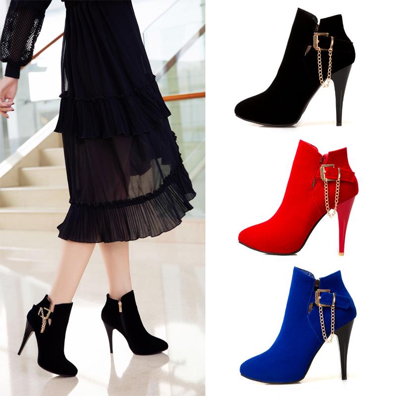 B5/женские короткие сапоги на высоком каблуке, пикантные маленькие однотонные универсальные короткие сапоги на тонком каблуке с острым носком