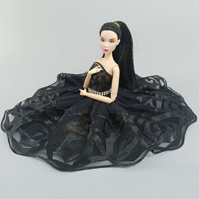 Черное балетное платье для куклы Барби, наряды, одежда, аксессуары для кукол 1/6, юбка со стразами, 3-слойное вечернее платье, игрушки для детей