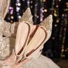 Нишевая высококачественная обувь на толстом каблуке для свадьбы женская мода универсальная банкетная туфли на высоком каблуке с кристаллами темпераментные женские 2025 весна и лето n