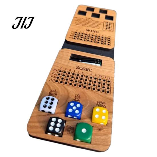 Wooden Dice Board Game Captain Crew Game, Foldable Tabletop Set, 4 Family Party Players for Travel Night Parties Educational