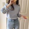 Весна Осень Женские хлопковые классические полосатые футболки с длинным рукавом и круглым вырезом Повседневные свободные рубашки Женские топы