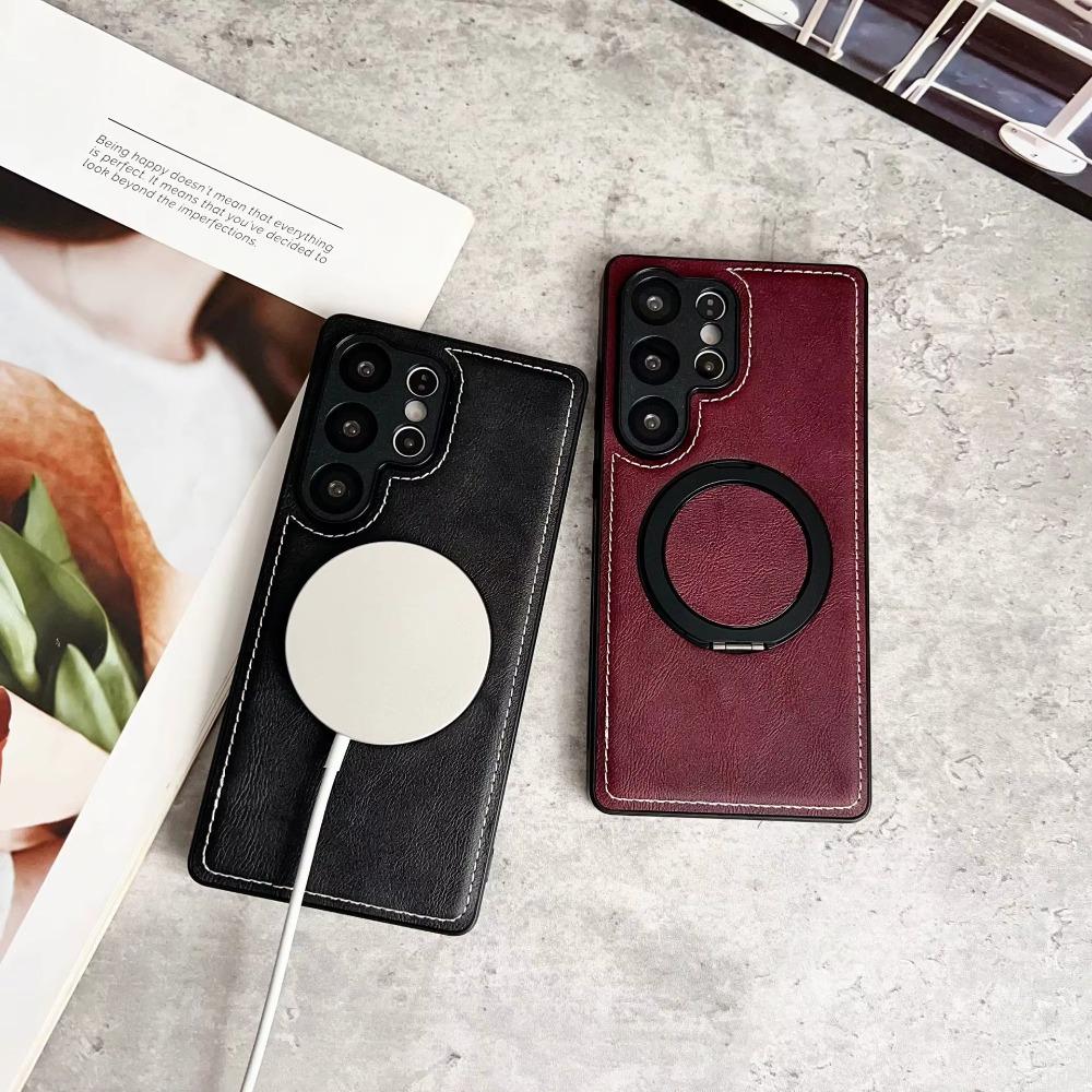 Премиальный чехол-книжка из ПУ-кожи с магнитной подставкой для Samsung S26 Ultra S25 S24 S23 Plus, матовый, с ощущением кожи, противоударный защитный чехол