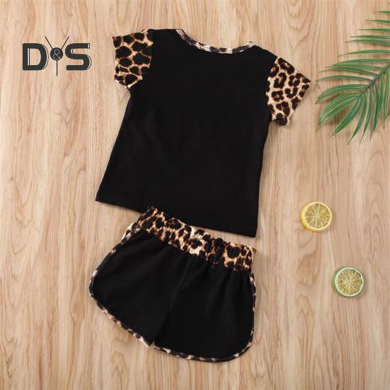 Комплект из 2 предметов с леопардовым принтом для девочки, летний топ с короткими рукавами и круглым вырезом, шорты, милый костюм для сестер на каждый день, для фотосессий и вечеринок