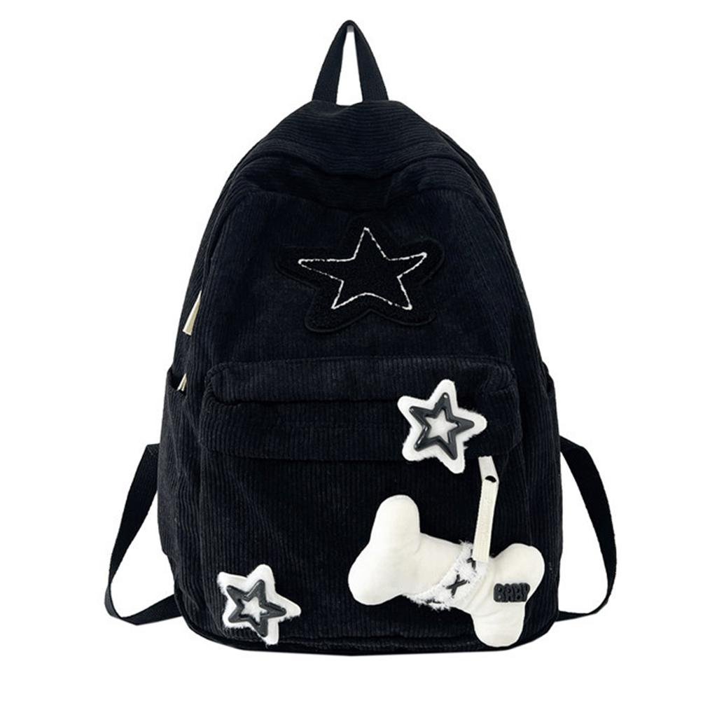 Backpack Bookbags for Girl Student Corduroy Rucksack with Star Pattern Large Capacity Double Strap Shoulder Bag
