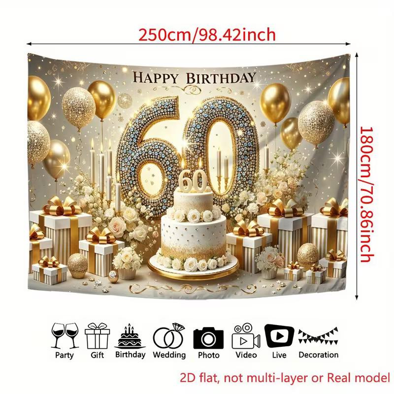 2D Gold Glitter 60th Birthday Backdrop Banner Luxury Diamond Themed Party Decor Background