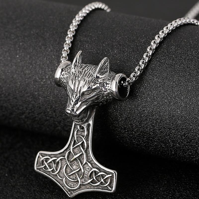 Men's Viking Wolf Head Blacken Animal Pendant Retro Stainless Steel Necklaces Punk Rock Homme Hipster Choker Male Party Jewelry