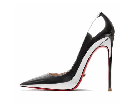 Размер 47Черная лакированная кожа Высокие каблуки 12см Женские Острый носок Туфли-стилеты Новая Осень Сексуальная Одинарная обувь Женские Туфли