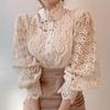 Long Sleeve Hollow Out Lace Blouse Shirt Women Tops Fashion Stand Collar Women Shirt J156