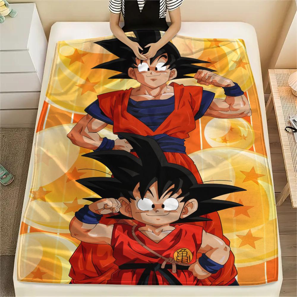 Cartoon Character Goku pattern Flannel Blanket, High quality Comfortable for All Seasons, Home Decor, Warmth and Comfort, Perfect for Gifts.