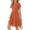Women's Summer Ruffle Sleeve Round Neck With Pocket Solid Color Casual Dresses
