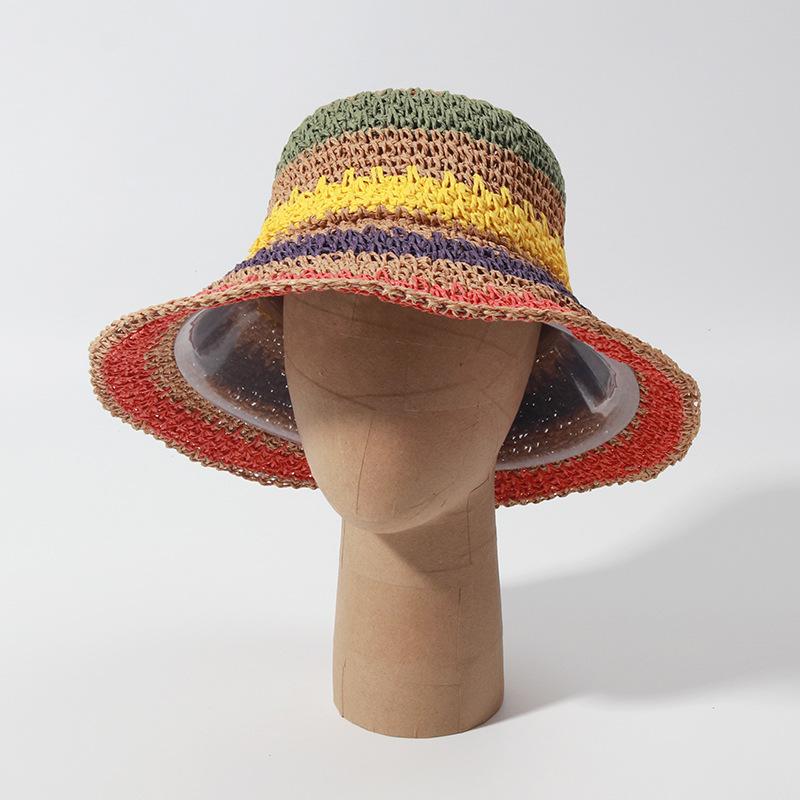 Love bucket hat ladies folding sun hat hand crocheted holiday straw hat sunshade basin hat