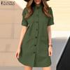 Женское летнее платье-рубашка с отложным воротником и коротким рукавом