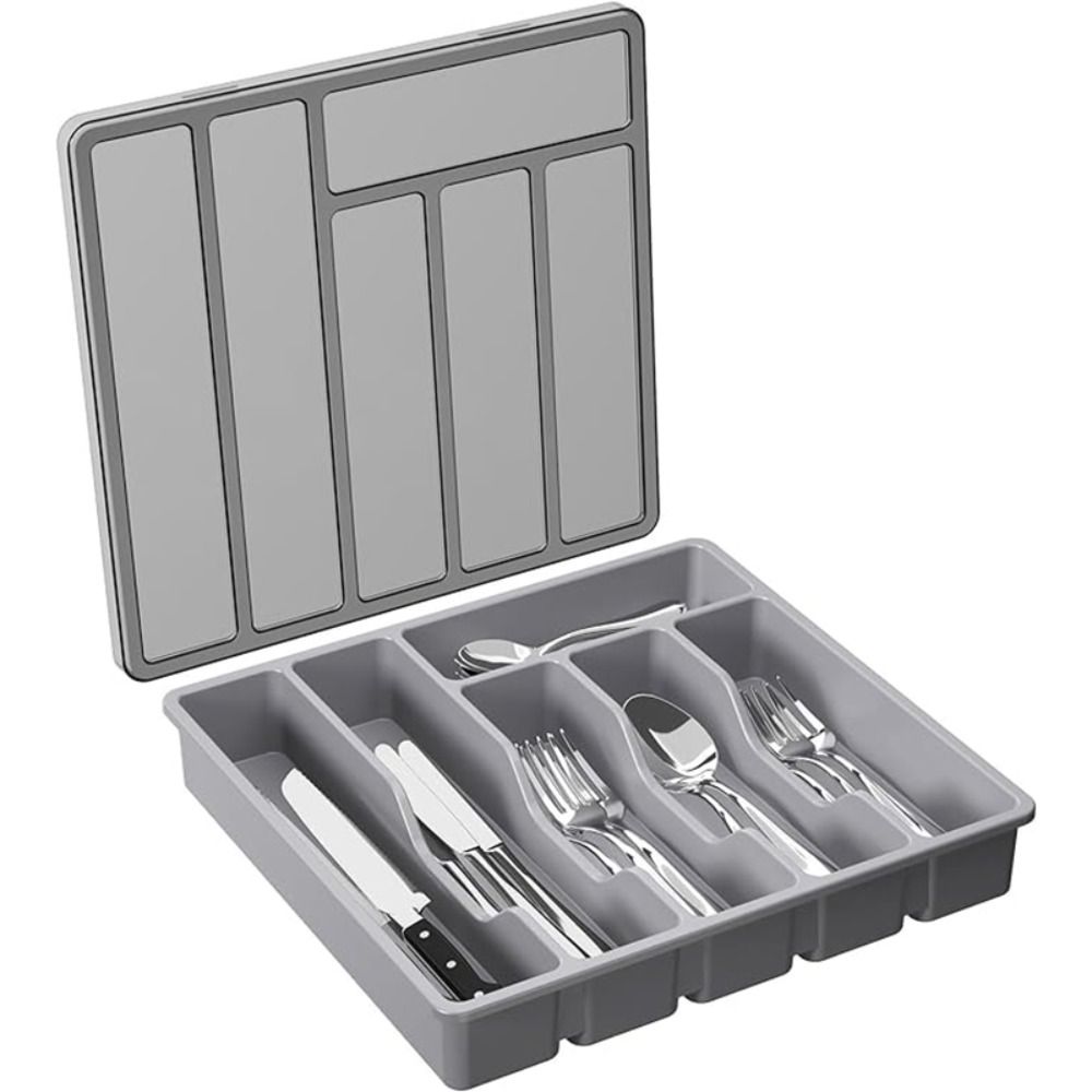 Cabinet Tray Silverware Organizer with Lid Plastic Drawerstore Covered Utensil Tray Cutlery Holder Kitchen Drawer Organizer