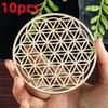 10pcs/lot Flower of Life Natural Symbol Wood Round Edge Circles Carved Coaster For Stone Crystal Set DIY Decor Mats Pads