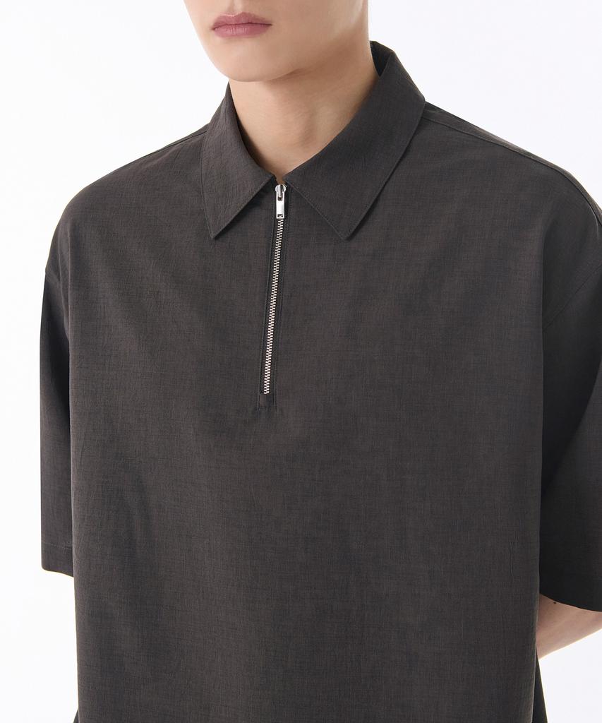 MUSINSA STANDARD Crease Relaxed Half Zip-Up Shirt [Gunmetal]
