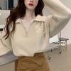 Hirsionsan Cropped Loose Solid V-neck Knitted Pullover Sweaters Women New Korean Causal Retro Sweaters Minimalist Long Sleeve Jumpers