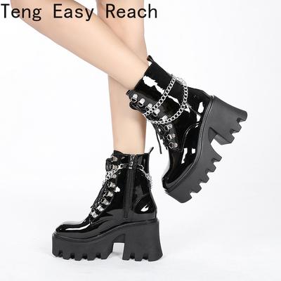Женщины и усилители;#39;S Готические массивные ботильоны в стиле панк, женские мотоциклетные ботинки на платформе, женская крутая женская обувь на молнии с цепочкой, женская обувь на шнуровке