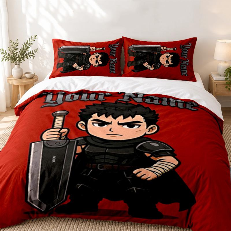 Berserk Custom Name 3pc set Perfect for bedroom use Comfortable bedding set includes a duvet cover and two pillowcases Ideal birthday or Christmas gif