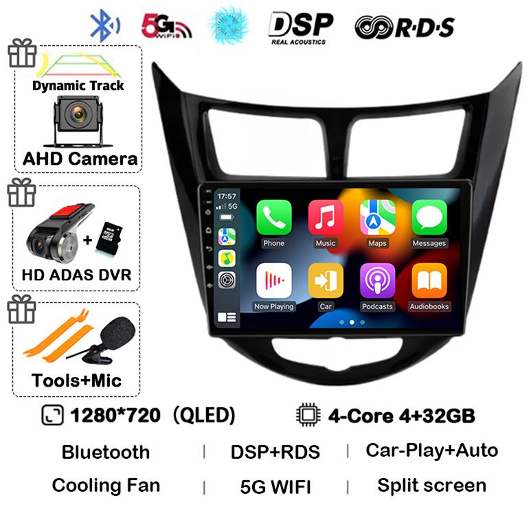 Android14 Carplay Auto для Hyundai Solaris Verna Accent 1 2010 2011 2012 2013 -2016 Мультимедийный автомобильный радиоплеер DSP Stereo 2 Din