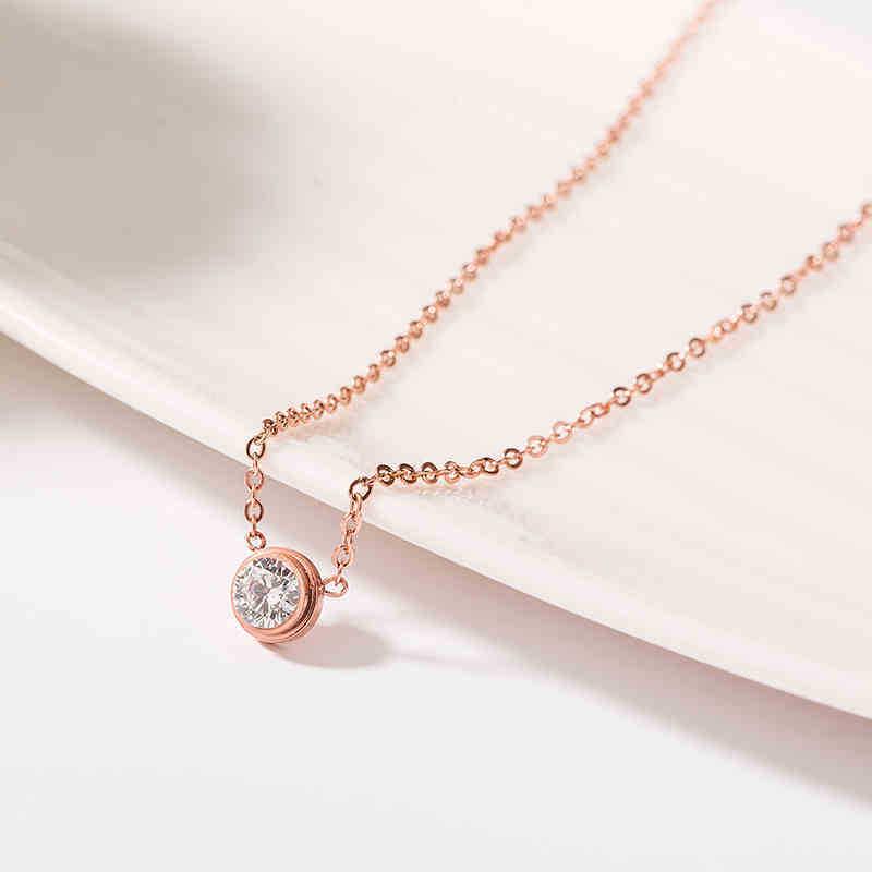 18K Titanium Steel Single Diamond Necklace Pendant for Women