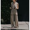 Seersucker Double Placket Top 5067164 Pique Basic Mid Waist Wide Leg Casual Trousers 5067165