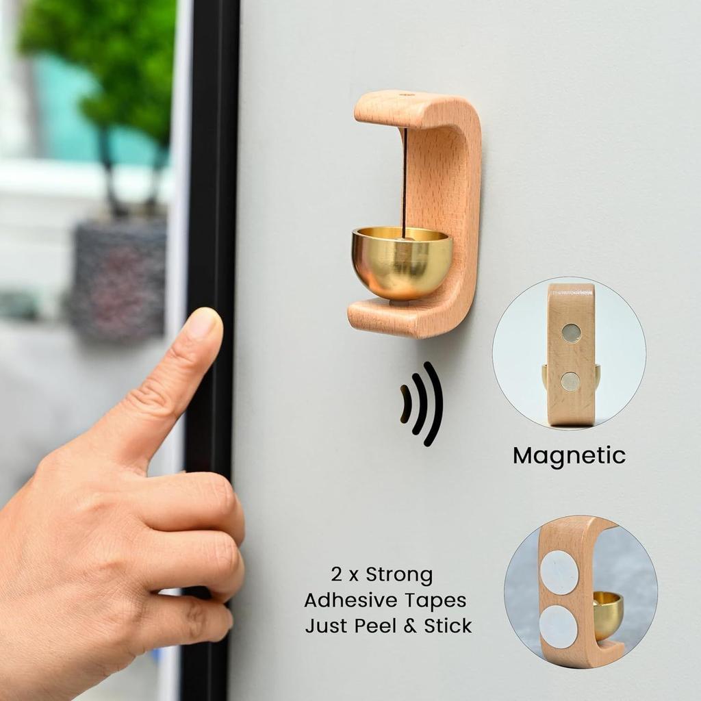 Wooden Magnetic Door Bell for Home Entrance | Beech Wood Wind Chime with Brass Sound | Decorative for Refrigerator, Glass, Entryway