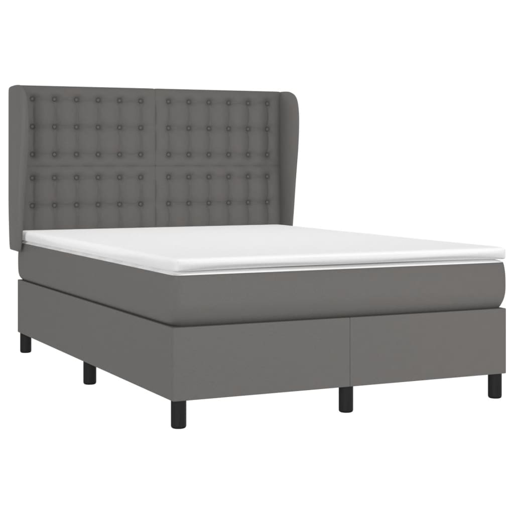 Box Spring Bed with Mattress Gray 140x190 cm Faux Leather