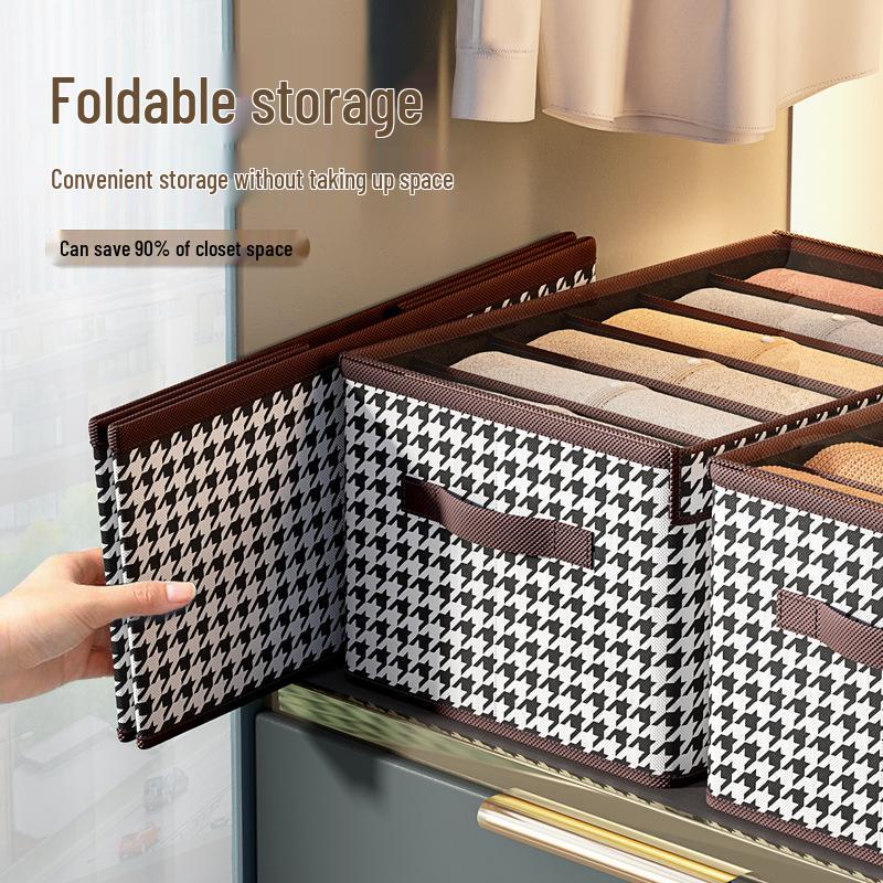 Houndstooth Foldable Clothes Storage Box with Dividers, Large Capacity for Bedroom