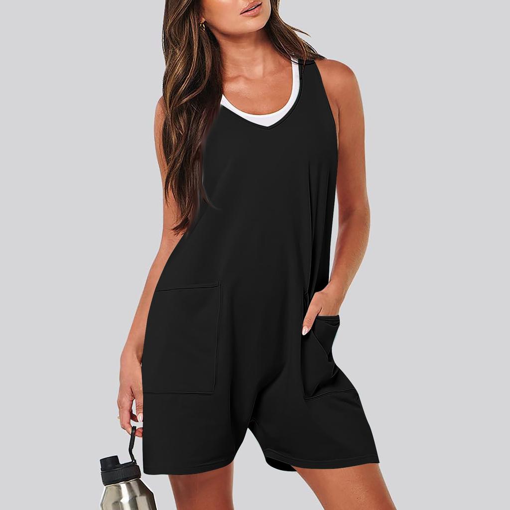 Женский модный свободный однотонный комбинезон без рукавов с v-образным вырезом и карманами