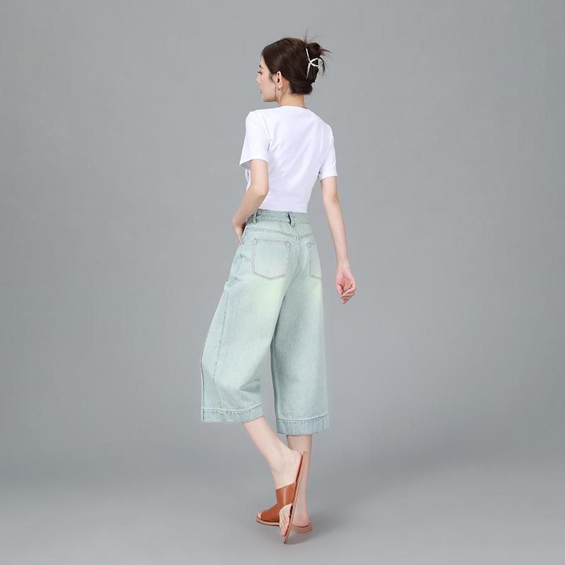 Крутые ретро светло-голубые джинсовые шорты высокого класса прямого кроя