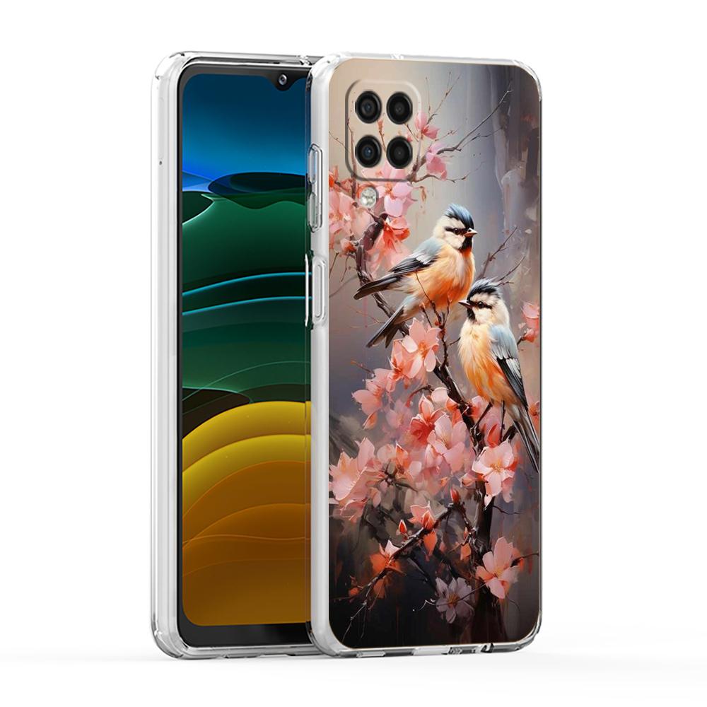 Мягкий чехол для Samsung Galaxy A25 A23 A22 A52S A52 A55 A72 A71 A41 A31 A13 A11 Прозрачный чехол для телефона Цветочный цветочный узор с птицами
