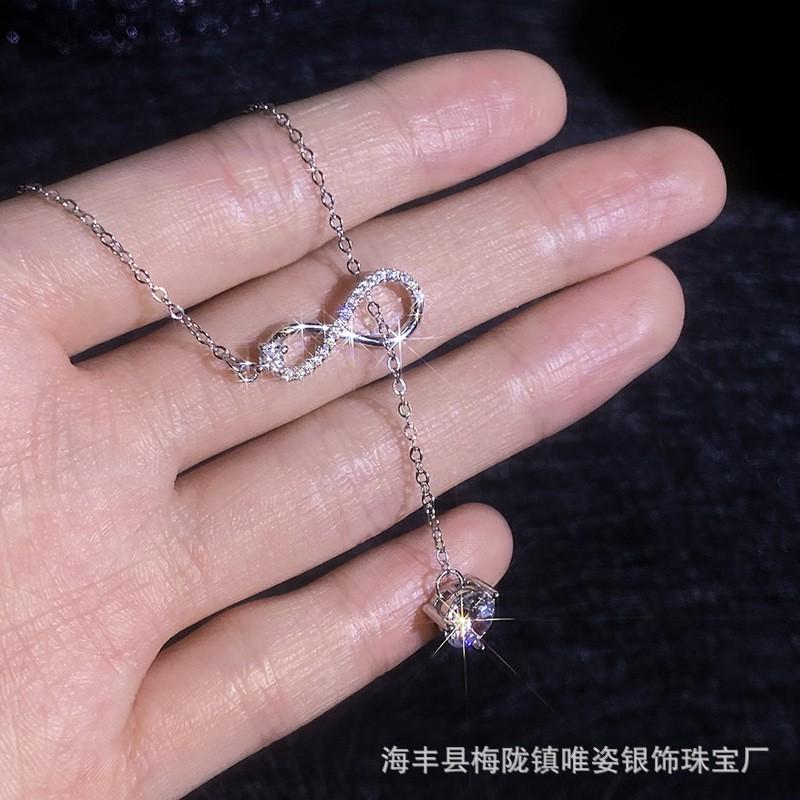 V 1ct Moissanite Infinity 8-Shaped Tassel Necklace Fashion Jewelry Women