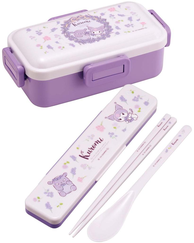 Skater Bento Single for Made in with Dishwasher and Microwave Sanrio Kuromi Flower Wreath Box, 530ml, Tier, Women, Japan, Leak-Resistant 4-Point Lock,