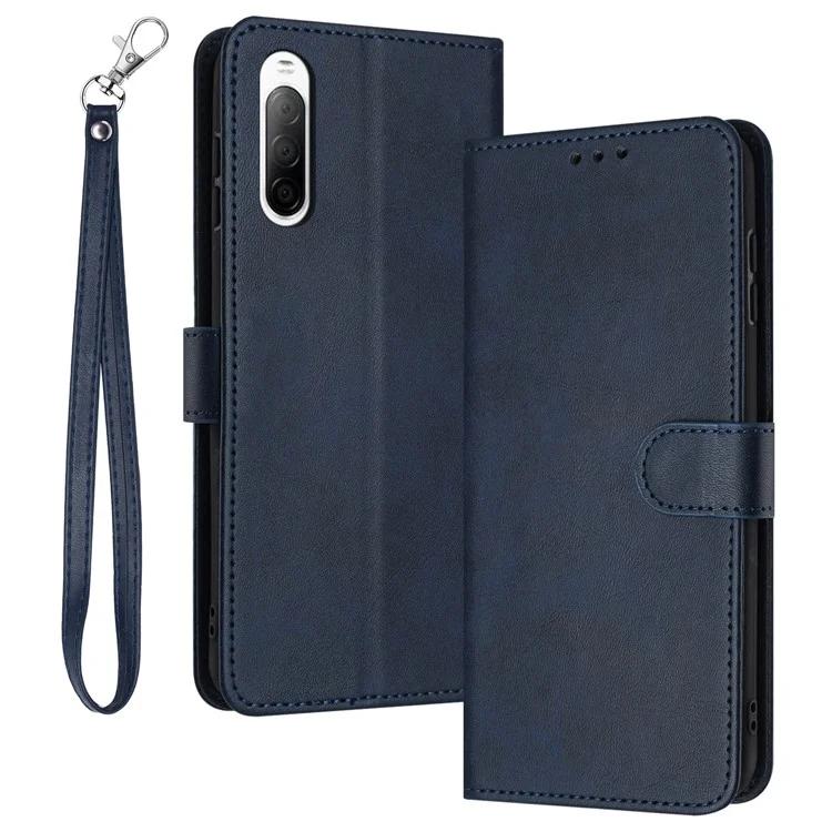 For Sony Xperia 10 V PU Leather + TPU Flip Case Calf Texture Phone Cover with Strap - Green