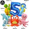 Ocean Animal Party Balloon Decor 5th Child's Birthday Shark Seahorse Crab Turtle Octopus Balloons Kids Gifts Baby Shower Decors