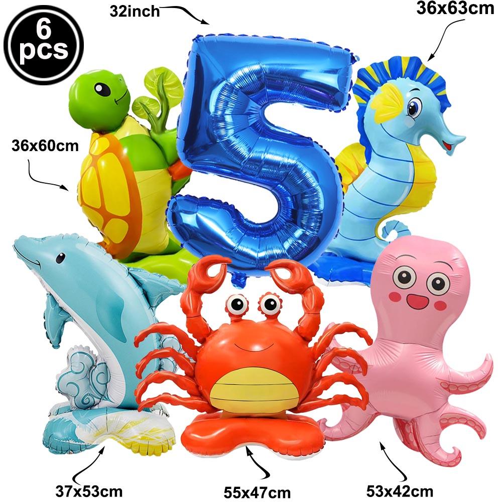 Ocean Animal Party Balloon Decor 5th Child's Birthday Shark Seahorse Crab Turtle Octopus Balloons Kids Gifts Baby Shower Decors