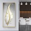 Golden White Feathers Posters Wall Art Room Decor Luxury Abstract Gold Ribbon for Porch Corridor Canvas Painting Home Decoration